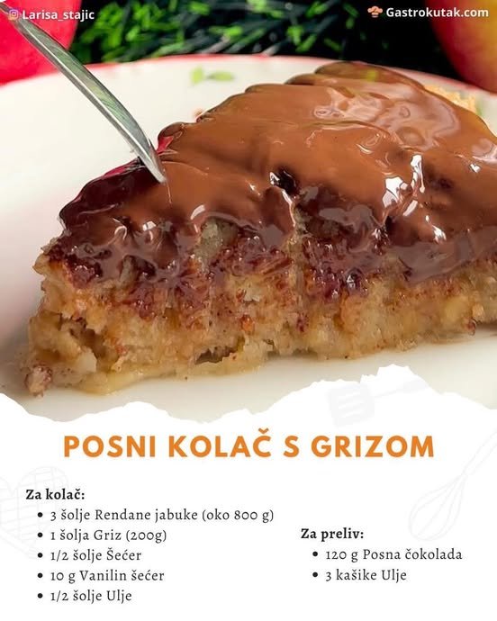 Posni kolač s grizom i jabukama