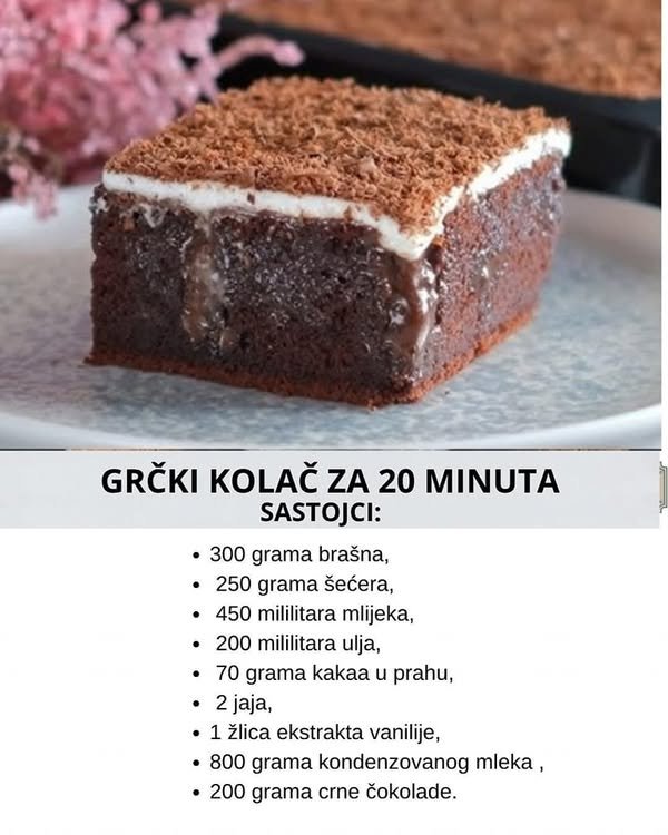 GRČKI KOLAČ: Kakao biskvit natopljen najboljim filom od čokolade