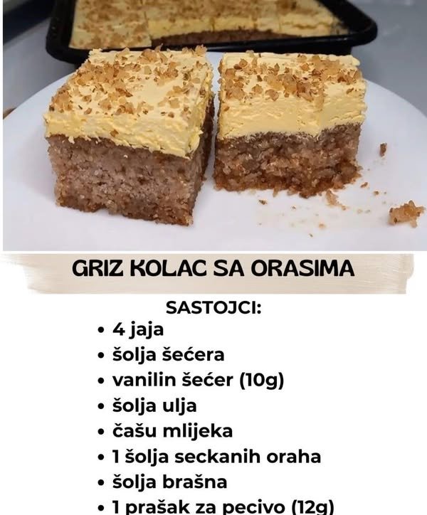 Griz kolač sa orasima💥Mjera na čaše❗️Brza priprema…