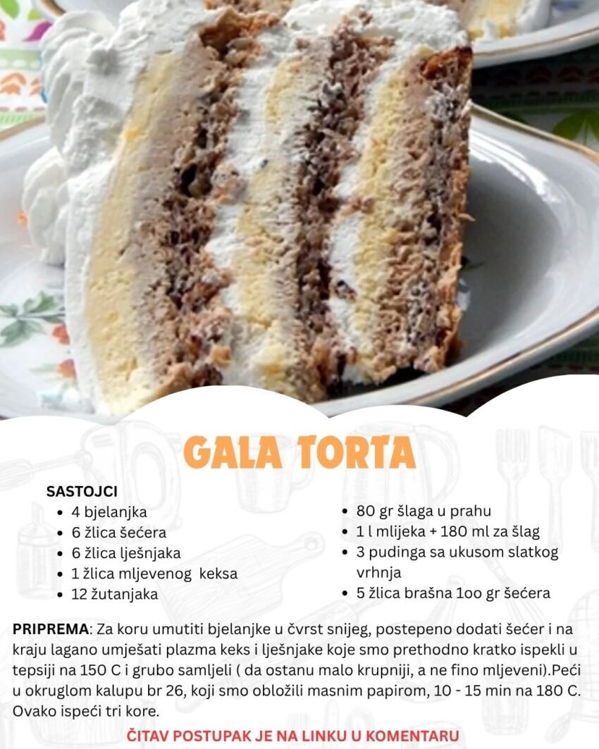 GALA TORTA – Fina, kremasta torta sa lješnjacima i čokoladom, za sve prilike