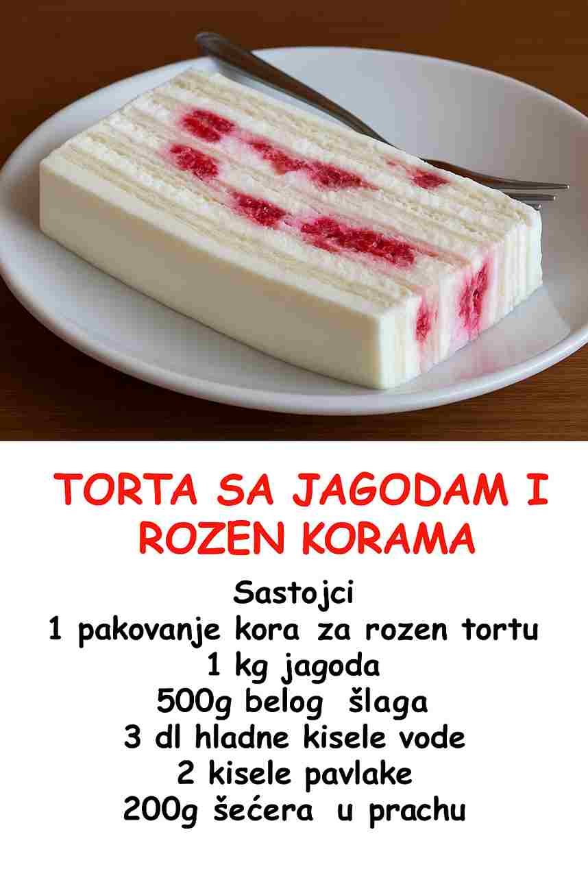 Brza torta sa jagodama i rozen korama – Lagana i fina!
