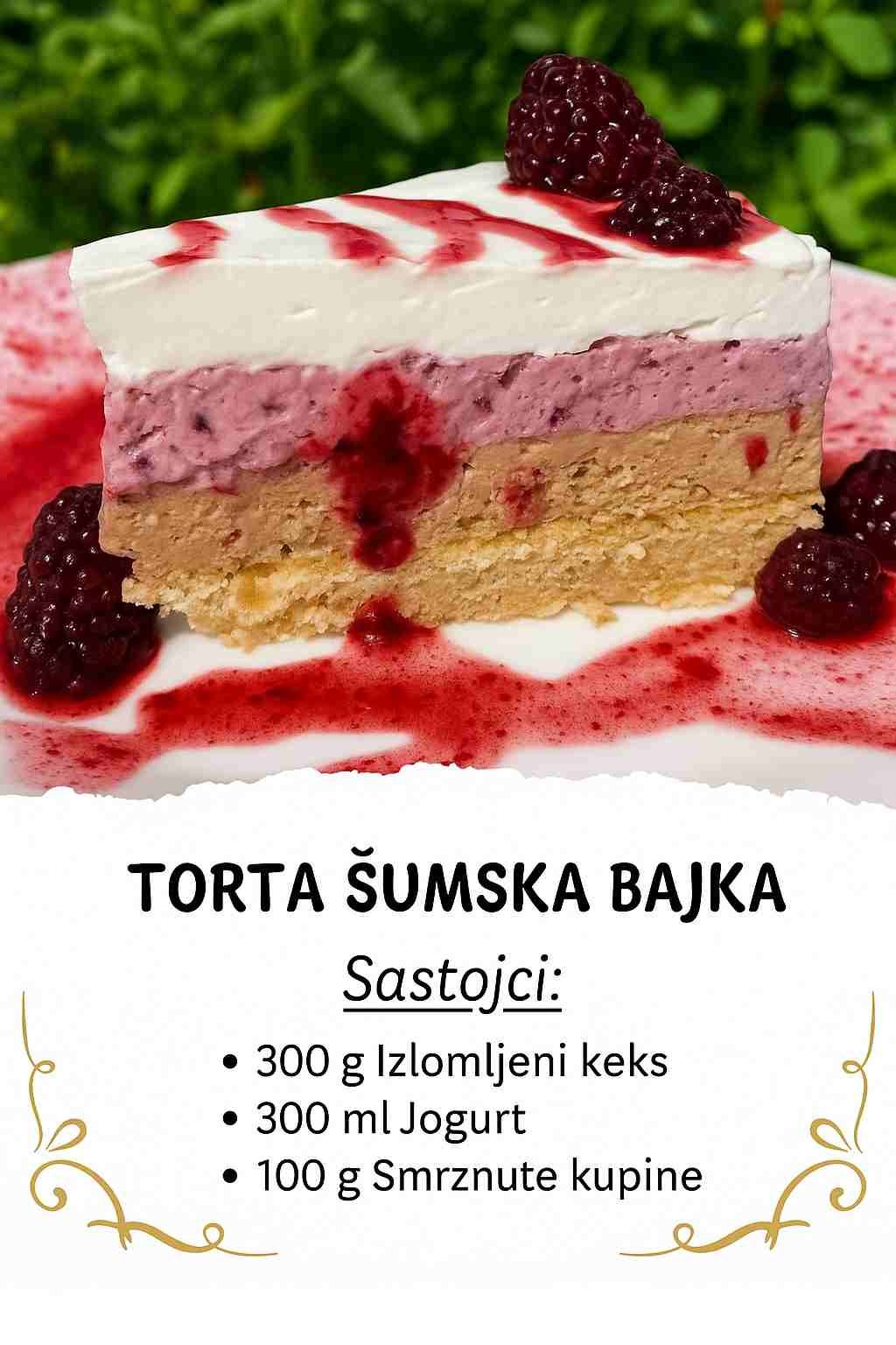 Torta Šumska Bajka sa Jogurtom i Kupinama – Samo 4 sastojka!