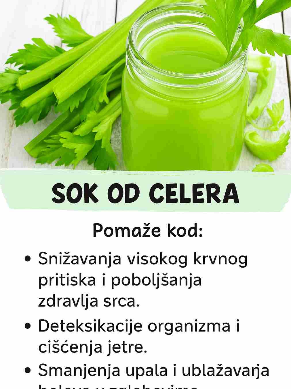 Celer je povrće koje se često koristi u supama, čorbama i salatama, ali u poslednje vreme sve veću popularnost dobija njegov sok – i to s razlogom. Sok od celera je pravo blago prirode, prepun vitamina, minerala i antioksidansa koji imaju snažno dejstvo na naše telo. On se posebno ističe kada je u pitanju detoksikacija, zdravlje srca, poboljšanje varenja i smanjenje upala. U nastavku donosimo detaljan pregled koristi soka od celera i zašto bi trebalo da postane deo vaše svakodnevne rutine. Snižava visok krvni pritisak i poboljšava zdravlje srca Sok od celera sadrži aktivne jedinjenja poznata kao ftalidi, koja pomažu u opuštanju krvnih sudova i poboljšanju protoka krvi. Na taj način doprinosi snižavanju povišenog krvnog pritiska. Ovo je posebno važno za ljude koji pate od hipertenzije, jer redovno konzumiranje ovog napitka može prirodno pomoći u regulaciji pritiska bez dodatnog opterećenja na organizam. Osim toga, celer je bogat kalijumom, mineralom koji dodatno podržava zdravlje srca tako što reguliše otkucaje srca i ravnotežu tečnosti u telu. MOZDA VAS ZANIMA آن لائن پیسہ کمانے کے لئے ایک مکمل گائیڈ: یومیہ آمدنی 100 ڈالر More... 345 86 115 سرفہرست ایپس جو آپ کی آمدنی کو بڑھانے میں مدد کر سکتی ہیں۔ More... 113 28 38 وہ چیزیں جو آپ نے آن لائن پیسہ کمانے کے بارے میں نہیں کی تھیں۔ More... 424 106 141 آن لائن پیسہ کمانے کا سب سے بہترین طریقہ: ایک دن میں 100 ڈالر More... 249 62 83 Detoksikuje organizam i čisti jetru Sok od celera je poznat po snažnim detoksikacionim svojstvima. On stimuliše rad jetre, podstiče izlučivanje toksina iz tela i obnavlja ćelije jetre. Redovna konzumacija ovog soka pomaže organizmu da se lakše izbori sa svakodnevnim zagađivačima, lošom ishranom i stresom. Zahvaljujući visokom sadržaju vode, vlakana i prirodnih antioksidansa, sok od celera podstiče i rad bubrega i mokraćne bešike, što dodatno doprinosi čišćenju tela od štetnih materija. Smanjuje upale i ublažava bolove u zglobovima Ako imate problema sa upalama, bilo da se radi o artritisu, bolnim zglobovima ili hroničnoj upali u organizmu – sok od celera može biti vaš saveznik. On sadrži antiinflamatorne jedinjenja, uključujući flavonoide i polifenole, koji pomažu u smanjenju otoka i bola. Mnogi ljudi koji pate od reumatskih bolesti primetili su olakšanje nakon što su uključili sok od celera u svakodnevnu ishranu. Osim što smanjuje bol, sok pomaže i u smanjenju ukočenosti zglobova. Pomaže varenju i ublažava nadutost Celer je prirodni izvor vlakana koja podstiču rad creva i sprečavaju zatvor. Sok od celera ima blago laksativno dejstvo i često se koristi kao prirodni lek za probavne tegobe, uključujući nadutost, gasove, pa čak i sindrom iritabilnog creva. Pored toga, ovaj napitak stimuliše lučenje žuči, što olakšava varenje masti i ubrzava metabolizam. Ljudi koji redovno konzumiraju sok od celera često prijavljuju osećaj lakšeg stomaka, manje nadimanja i poboljšanu probavu već nakon nekoliko dana. Hidrira telo i osvežava organizam S obzirom na to da je bogat vodom i elektrolitima, sok od celera je odličan izbor za hidrataciju tela. Posebno je koristan nakon fizičke aktivnosti, tokom toplih dana ili kada osećate umor i pad energije. Umesto komercijalnih napitaka sa šećerima, sok od celera osvežava na prirodan način i obezbeđuje telu potrebne minerale kao što su natrijum, magnezijum i kalcijum. Reguliše šećer u krvi i podržava mršavljenje Niskokaloričan, a bogat vlaknima i korisnim fitonutrijentima, sok od celera je odličan izbor za one koji žele da regulišu telesnu težinu i šećer u krvi. On usporava apsorpciju glukoze i drži vas sitima duže vreme. Zbog toga je odličan dodatak dijetama za mršavljenje. Kako konzumirati sok od celera? Najbolje je piti sveže ceđeni sok od celera ujutru, na prazan stomak. Poželjno je da se koristi samo celer bez dodatka drugih voćki ili povrća, kako bi njegovi enzimi delovali efikasnije. Preporučena dnevna doza je oko 300–500 ml soka, mada možete prilagoditi količinu svom organizmu. Zaključak Sok od celera nije samo trenutni trend – njegova lekovita svojstva potvrđena su i kroz nauku i kroz vekovno korišćenje u narodnoj medicini. Pomaže u snižavanju pritiska, čišćenju jetre, olakšava varenje, ublažava bolove u zglobovima i hidrira organizam. Ako tražite prirodni način da poboljšate zdravlje i vitalnost, ovaj napitak zaslužuje mesto u vašem danu. Počnite već danas – vaše telo će vam biti zahvalno!