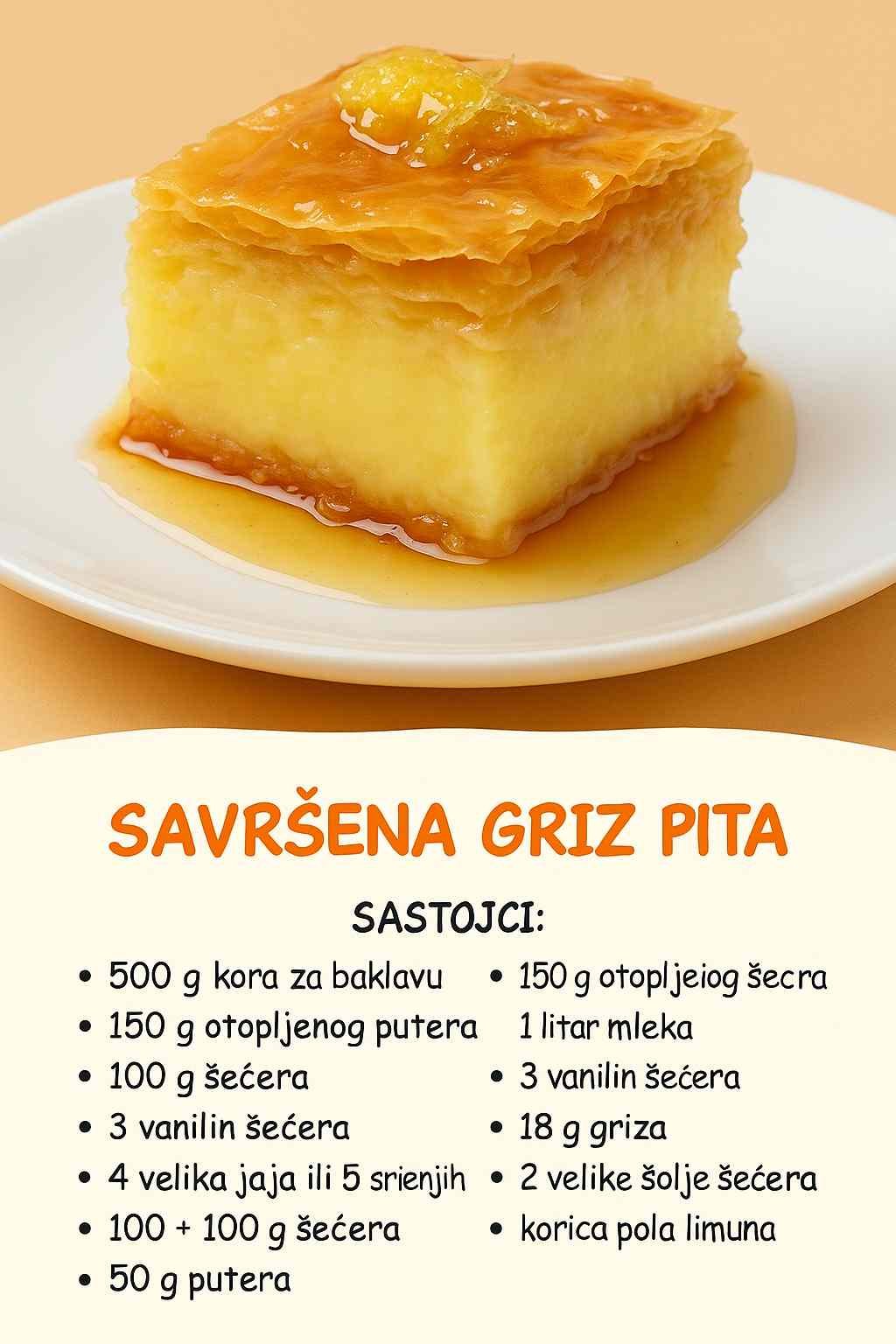 Savršen recept za GRIZ PITU – Veoma sočna i izdašna