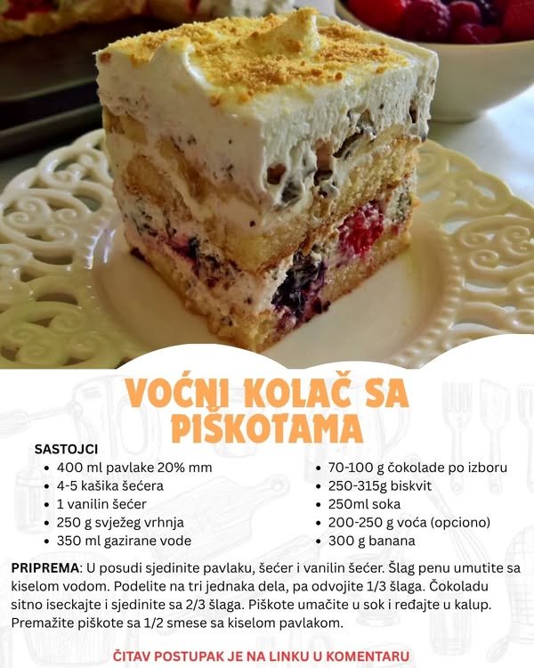 NE PEČE SE I NE KUVA: Voćni kolač sa piškotama za 15 minuta