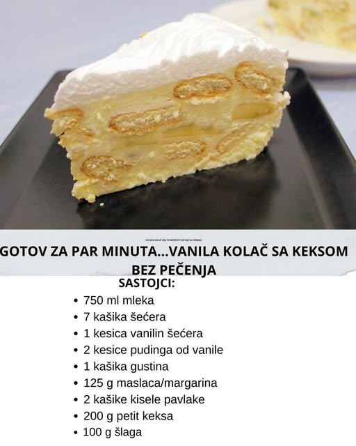 GOTOV ZA PAR MINUTA…VANILA KOLAČ SA KEKSOM BEZ PEČENJA