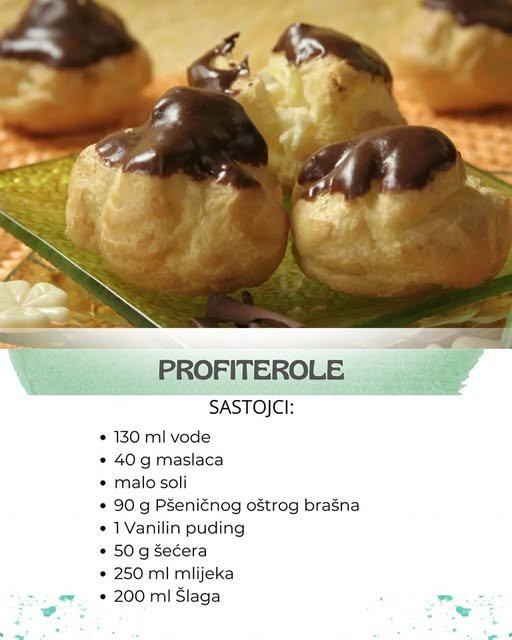 Čuvena poslastica francuske kuhinje, jednostavna za pripremu i strašno ukusna. S kremom od vanilije i preljevom od čokolade.