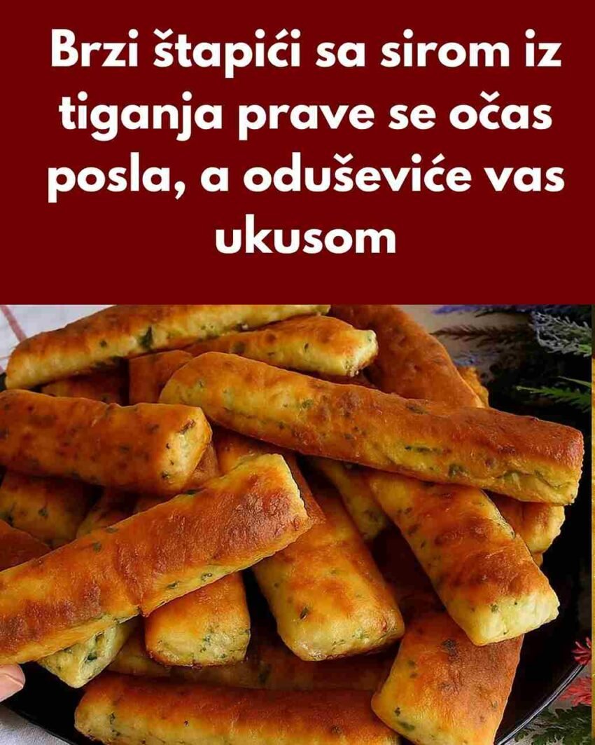 Brzi štapići sa sirom iz tiganja prave se očas posla, a oduševiće vas ukusom. Ovo koktel pecivo mogu pripremati i početnici u kuhinji, i njima obradovati svoje ukućane ili iznenadne goste.. Sastojci: 2 jajeta 480g brašna 1 čaša mleka 1 veza peršuna 150 g kačkavalja 100 g feta sira 1 kašičica soli 1 kašičica soli 10 g sode bikarbone Priprema: Cela jaja pomešajte sa narendanim kačkavaljem, feta sirom, mlekom, sitno naseckanim peršunom i dodajte šećer. Sastojke izmešajte, pa sipajte brašno, sodu bikarbonu i so, a potom sve ponovo mešajte da dobijete testo. Ukoliko vam je lakše smesu zamesite rukama. Kada bude kompaktna razvucite je oklagijom što tanje. Testo isecite na tanje trake dužine oko 10 cm i pecite ih u zagrejanom ulju sa obe strane, dok ne dobiju zlatnu boju.