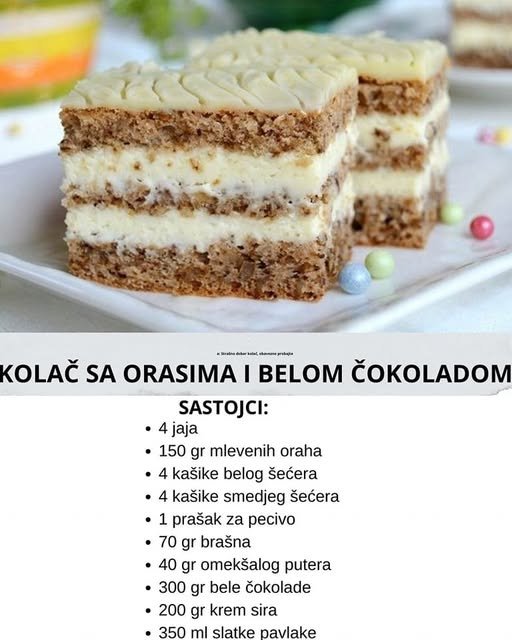 KOLAČ SA ORASIMA I BELOM ČOKOLADOM