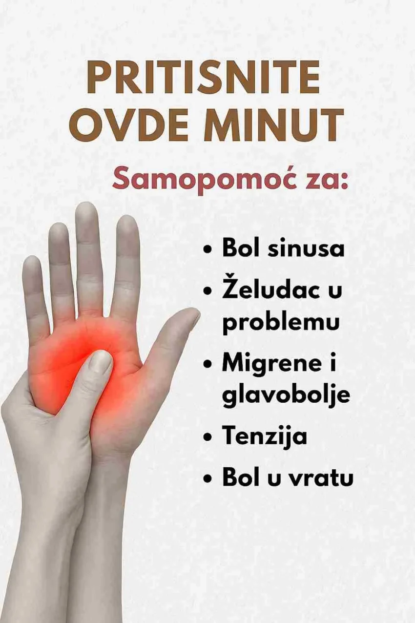 ✅ Evo nekoliko koristi koje donosi pritisak na ruke: 1️⃣ Pomaže kod sinusnih tegoba – ublažava začepljenost i pritisak u sinusima. 2️⃣ Podržava olakšanje kod blage želučane nelagode – doprinosi smirenju probave. 3️⃣ Smanjuje migrene i glavobolje – pomaže opuštanju i ublažavanju bolnih napada. 4️⃣ Snižava mišićnu i nervnu napetost – olakšava osjećaj ukočenosti i stresa. 5️⃣ Ublažava bol u vratu – pomaže kod napetosti i ukočenosti u gornjem dijelu tijela. Brainberries now Aging Like Wine: You Won't Believe It 356 × ✨ Iako ova metoda ne zamjenjuje stručnu medicinsku njegu, može biti odlična prirodna podrška za svakodnevno ublažavanje manjih tegoba. Redovna praksa može doprinijeti boljoj ravnoteži tijela i uma, kao i osjećaju opšteg blagostanja.