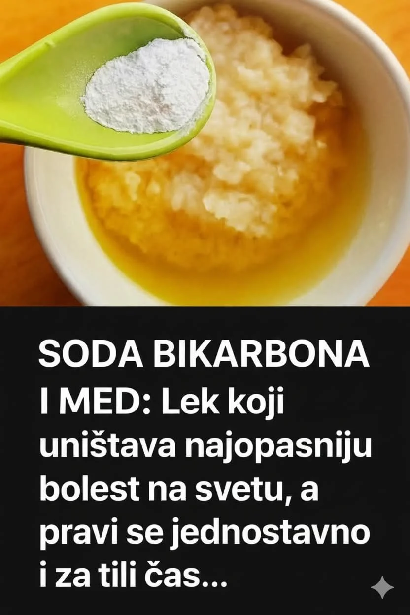 Zašto je ova kombinacija postala toliko popularna Razlog je jednostavan – ljudi traže prirodnu podršku organizmu. Soda bikarbona je poznata po svom alkalnom djelovanju, dok je med snažan prirodni izvor enzima, antioksidanasa i energije. Zajedno se koriste kao pomoć tijelu, a ne kao zamjena za terapiju. U narodnoj praksi ova mješavina se najčešće koristi za: olakšavanje varenja smanjenje kiseline u želucu podršku imunitetu čišćenje organizma povećanje energije Soda bikarbona – kako djeluje u tijelu Soda bikarbona pomaže u neutralisanju viška kiseline u želucu. Zbog toga se često koristi kod gorušice, nadutosti i osjećaja težine poslije obroka. Takođe može pomoći organizmu da lakše održi kiselo-baznu ravnotežu. Važno je znati da se soda bikarbona ne koristi dugoročno i u velikim količinama, već povremeno i umjereno. Med – prirodni saveznik zdravlja Med je bogat prirodnim šećerima, vitaminima, mineralima i antioksidansima. Djeluje blago antibakterijski, jača imunitet i pomaže organizmu da se oporavi od iscrpljenosti. Za razliku od rafinisanog šećera, med ne izaziva nagle skokove energije, već tijelu daje stabilnu snagu. Zašto se soda i med miješaju zajedno Med ublažava jačinu sode bikarbone i čini ovu mješavinu prijatnijom za želudac. Zajedno se često koriste kao podrška organizmu kod loše probave, umora i opterećenog metabolizma. Ova kombinacija se ne smatra lijekom, već prirodnim dodatkom zdravim navikama. Kako se priprema mješavina: U čašu mlake vode dodaje se pola kašičice sode bikarbone jedna kašičica prirodnog meda Promiješati dok se ne rastvori i piti ujutro na prazan stomak, najviše nekoliko dana zaredom. Ko treba da bude oprezan Osobe koje imaju visok krvni pritisak, probleme sa bubrezima, želucem ili koriste terapiju, treba da se posavjetuju sa ljekarom prije korištenja. Trudnice i djeca ne bi trebalo da koriste ovu mješavinu bez savjeta stručnjaka. Istina je jednostavna Soda bikarbona i med nisu čudotvorni lijek, ali mogu biti podrška organizmu kada se koriste razumno. Najveća korist dolazi kada se kombinuju sa pravilnom ishranom, kretanjem i brigom o tijelu.