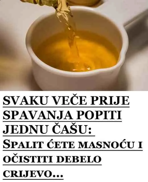 SASTOJCI: – jedna žlica jabučnog octa – jedna čajna žličica mljevenog cimeta – jedna žličica meda i svježe naribanog đumbira – pola čaše vode (pazite da čaša bude puna kada se svi sastojci sjedine) KAKO PRIPREMITI NAPITAK KOJI ĆE OČISTITI DEBELO CRIJEVO? Lako je; samo pomiješajte sve navedene sastojke i vaš će napitak biti spreman za uživanje. NAČIN PRIPREME: Konzumirajte ga umjesto večere, sat vremena prije spavanja, i unutar nekoliko tjedana vjerojatno ćete primijetiti značajne prednosti ovog napitka.