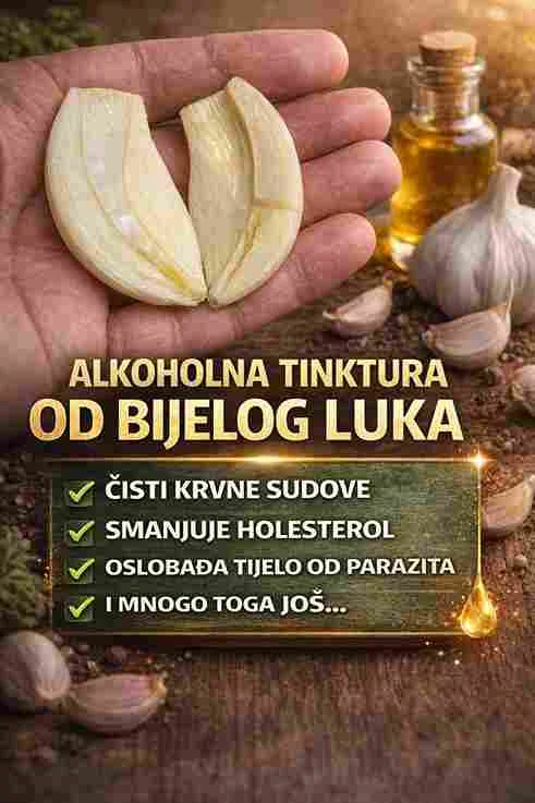 Recept i postupak Priprema luka: Očistite i sitno nasjeckajte ili izgnječite oko 350 g bijelog luka. Miješanje: Stavite luk u staklenu teglu i prelijte sa 200 ml alkohola. Mirovanje: Čvrsto zatvorite teglu i čuvajte je na tamnom i hladnom mjestu (ne u frižideru) 10 dana. Svaki dan lagano protresite teglu. Cijeđenje: Nakon 10 dana, procijedite tečnost kroz gustu gazu. Dobijenu tečnost ostavite da miruje još 2-3 dana prije početka upotrebe. Način upotrebe i mjere opreza Tinktura se obično uzima u kapima, razmućena u malo vode ili mlijeka, tri puta dnevno prije obroka. Preporučuje se kretanje sa malim dozama (npr. 2-5 kapi) i postepeno povećavanje. Napomena: Zbog snažnog djelovanja na krvni pritisak i razrjeđivanje krvi, osobe koje koriste antikoagulanse ili imaju zakazane operacije trebaju se obavezno posavjetovati sa ljekarom prije upotrebe ovog narodnog lijeka.